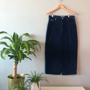 Vintage Blue Corduroy Midi Skirt